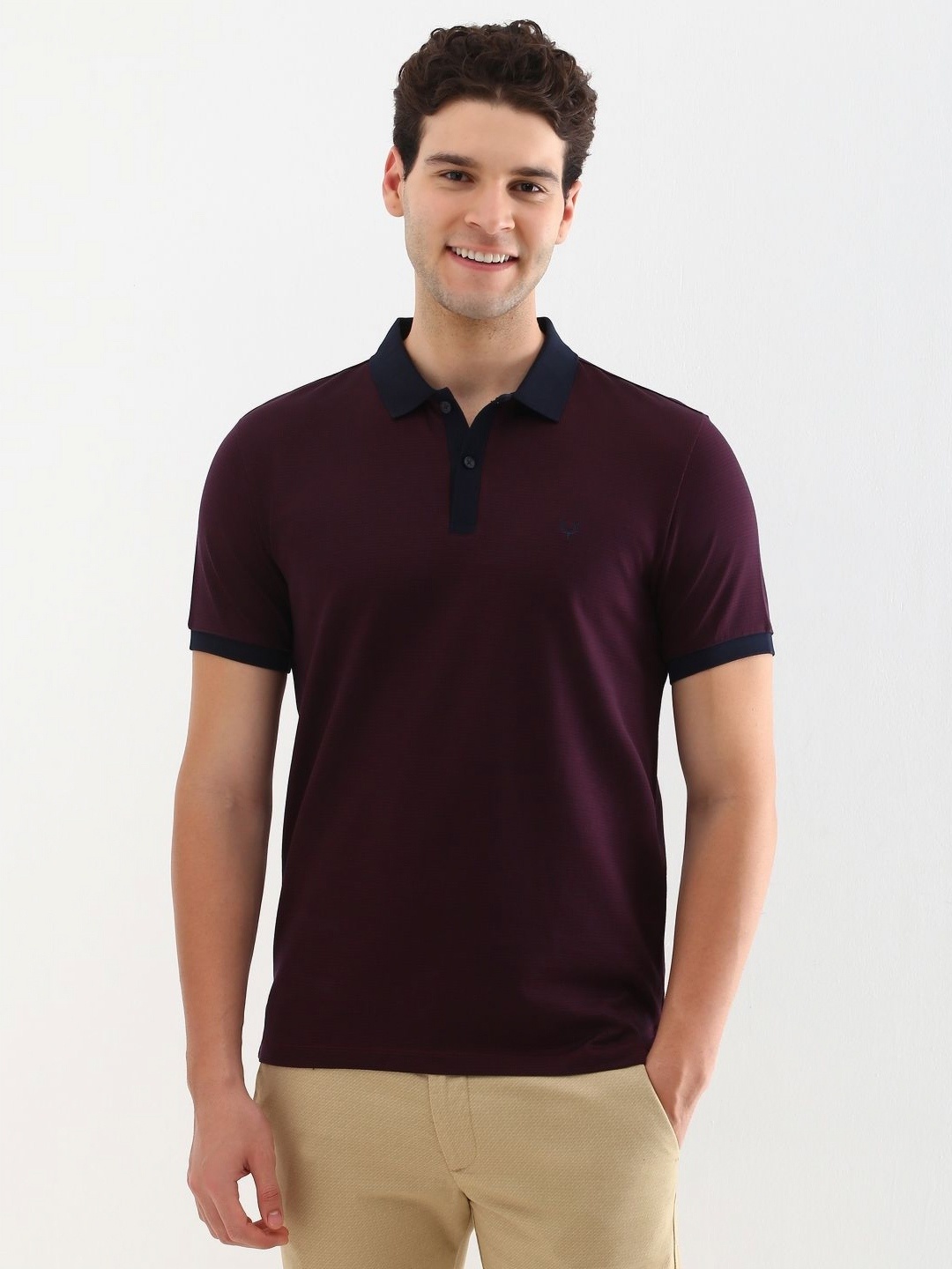 

Allen Solly Men Solid Polo Collar Cotton T-shirt, Burgundy