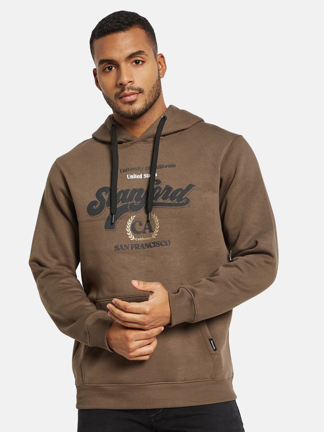 

Octave Men Printed Hooded Sweatshirt, Brown