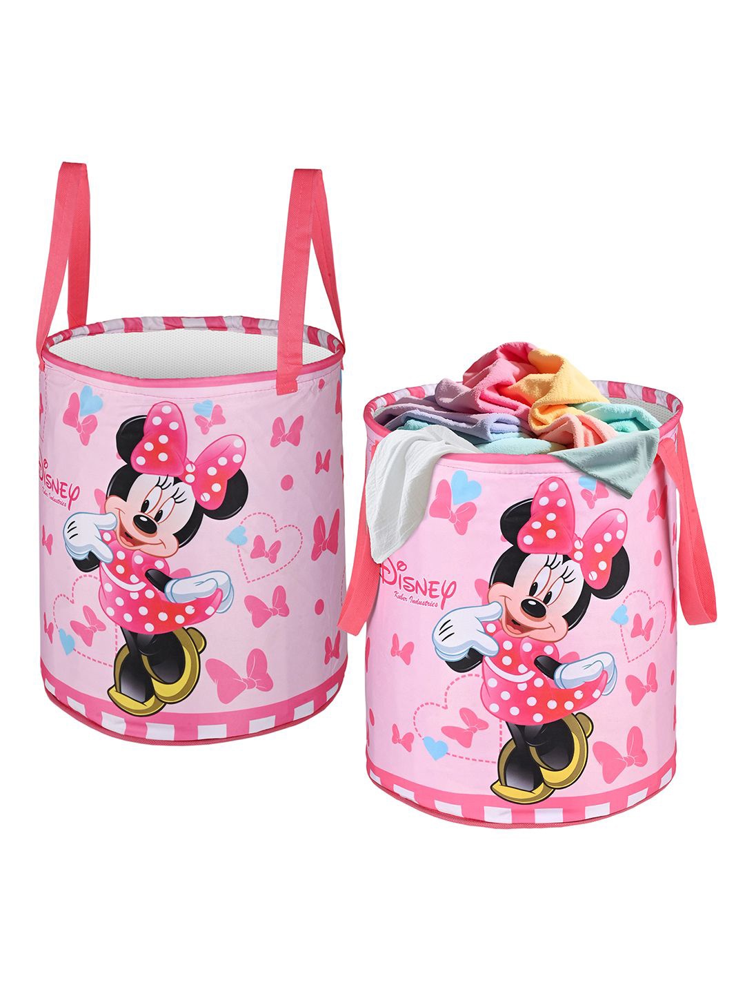 

Kuber Industries Pink & White 2 Pieces Disney Minnie Printed Foldable Laundry Bags 45L