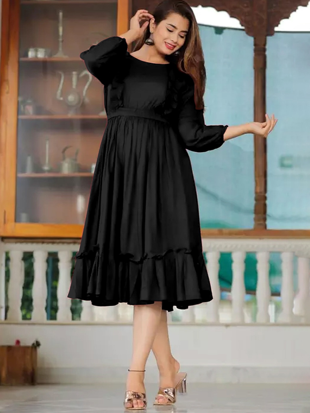 

Krunal Raiyani Women Fit & Flare Maxi Dress, Black