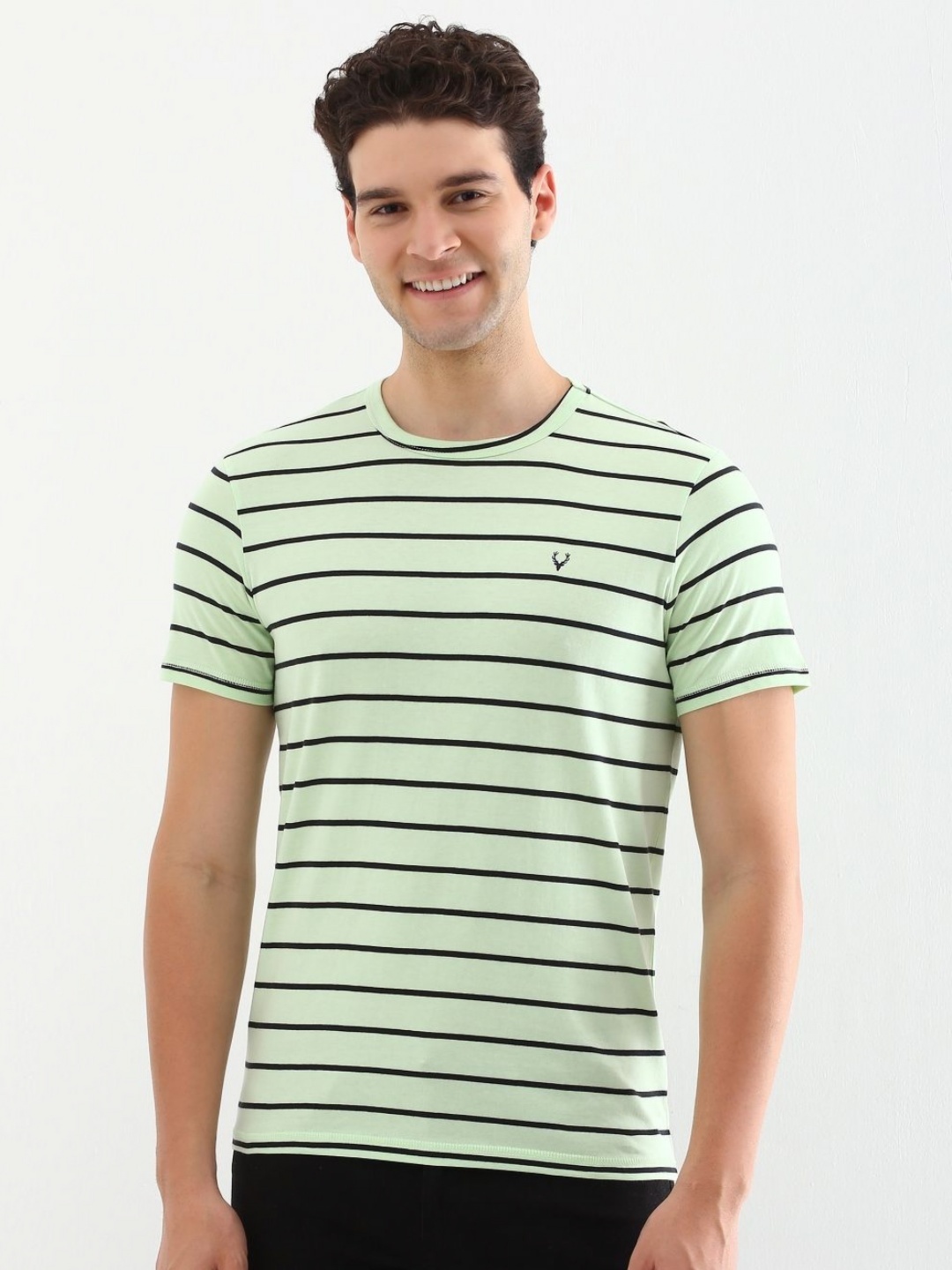 

Allen Solly Men Striped Round Neck Cotton Slim Fit T-shirt, Green