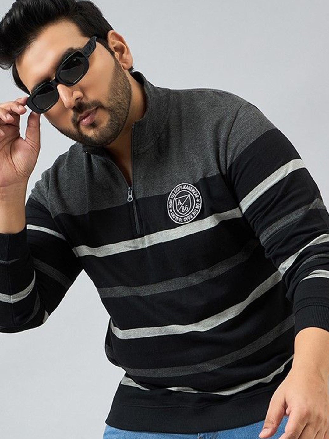 

AUSTIVO Men Striped Plus Size Sweatshirt, Black