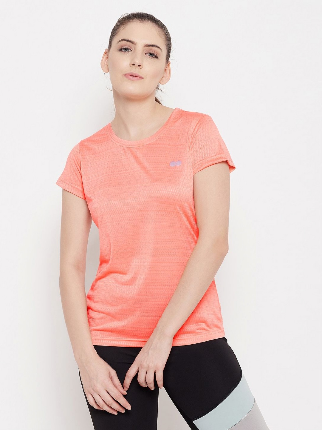 

Clovia Women Striped Round Neck T-shirt, Peach