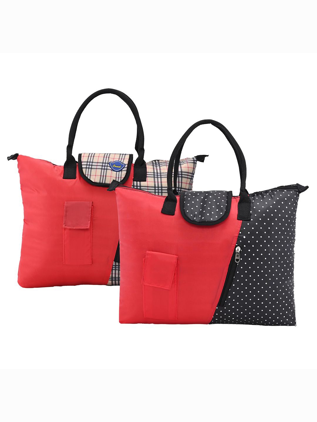 

Kuber Industries Women Pack Of 2 Colourblocked Shopper Handheld Bags, Red