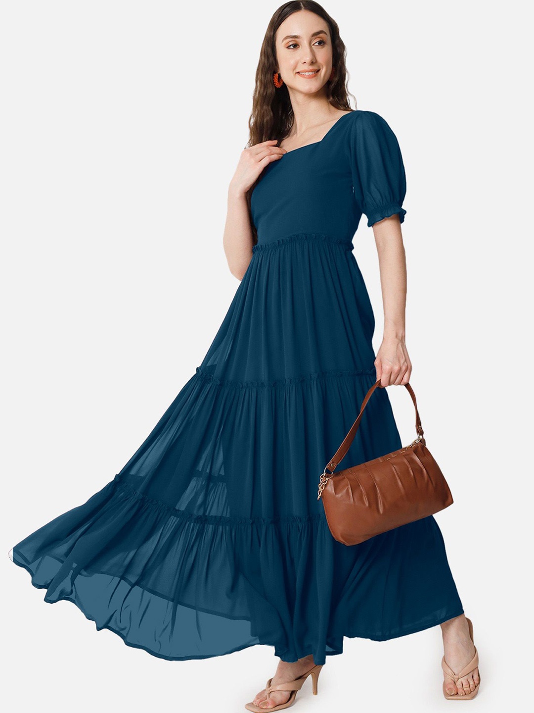 

Raiyani Enterprise Women Puff Sleeve Fit & Flare Maxi Dresses, Teal