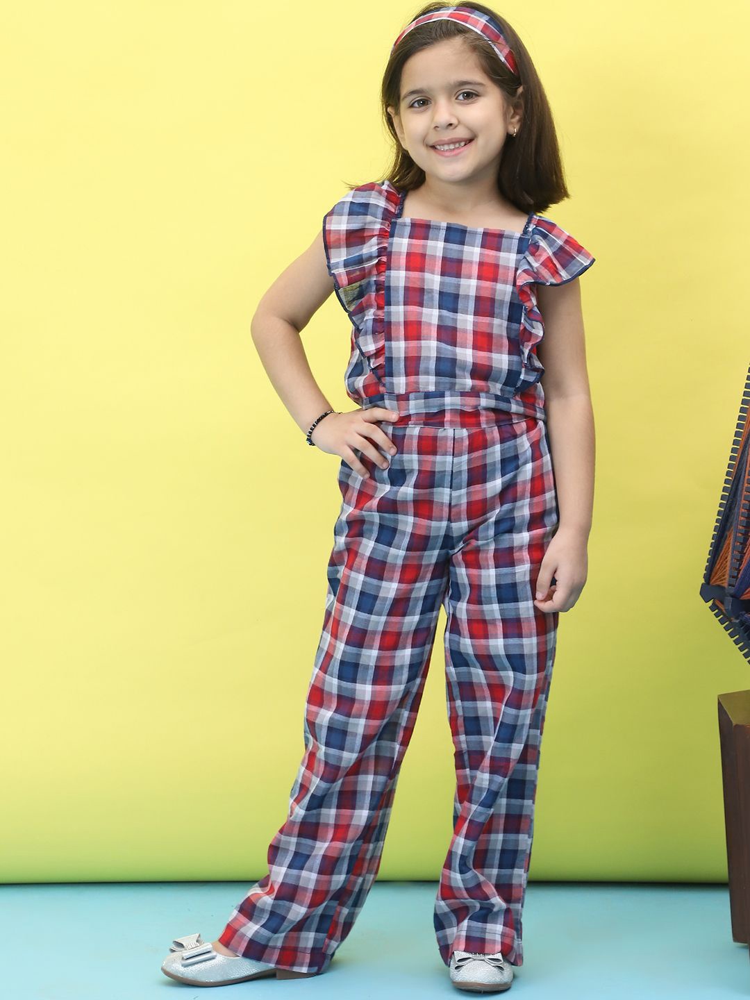 

Baawri Girls Checked Pure Cotton Top with Trousers, Red