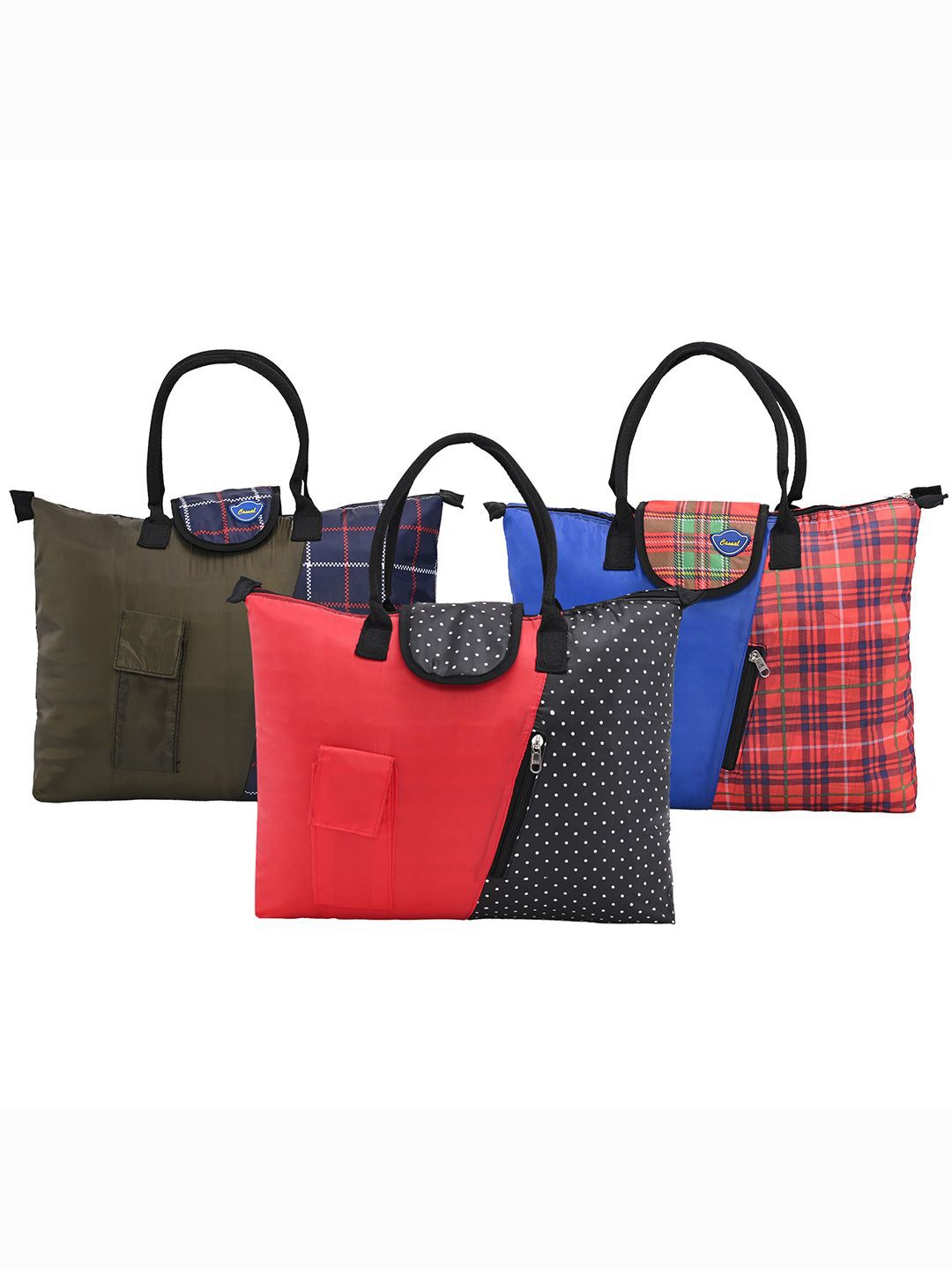 

Kuber Industries Women Pack Of 3 Checked Shopper Handheld Bags, Blue