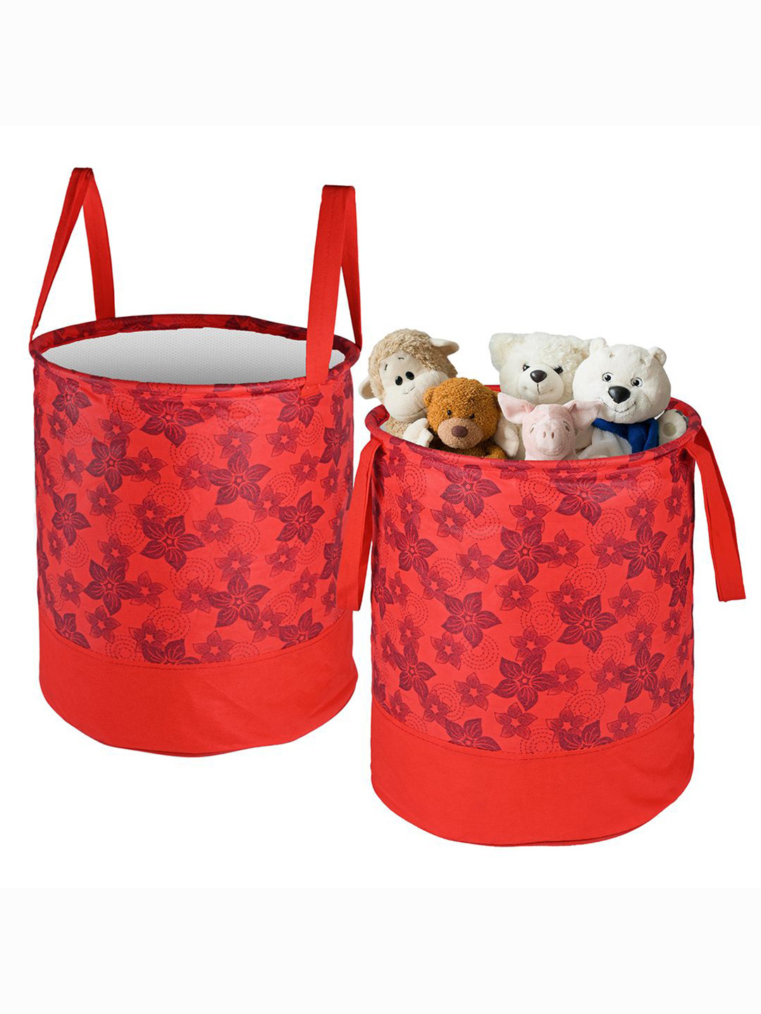 

Kuber Industries Red 2 Pieces Floral Printed Foldable Laundry Bag 45L