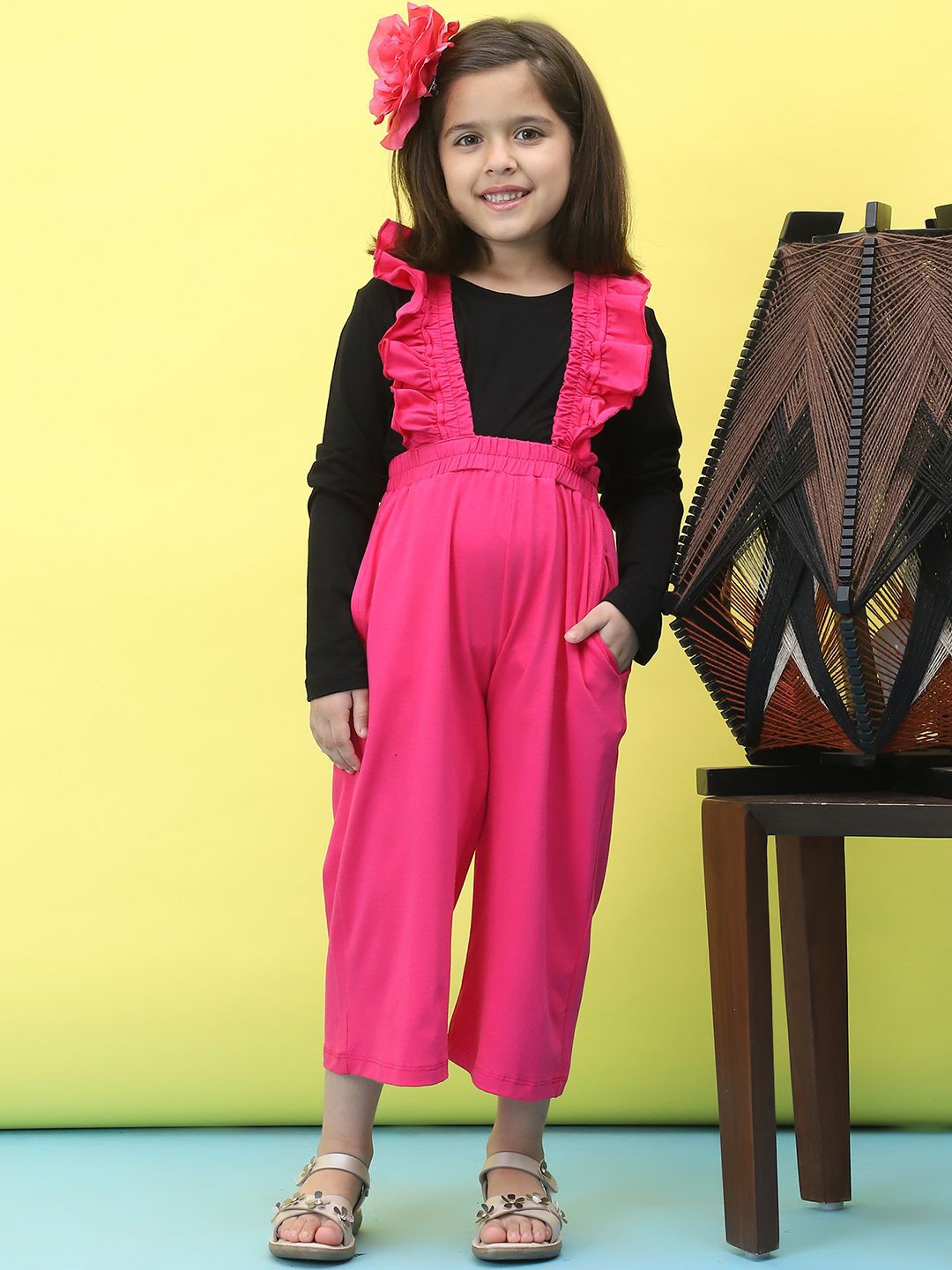 

Baawri Girls Top With Dungaree, Pink