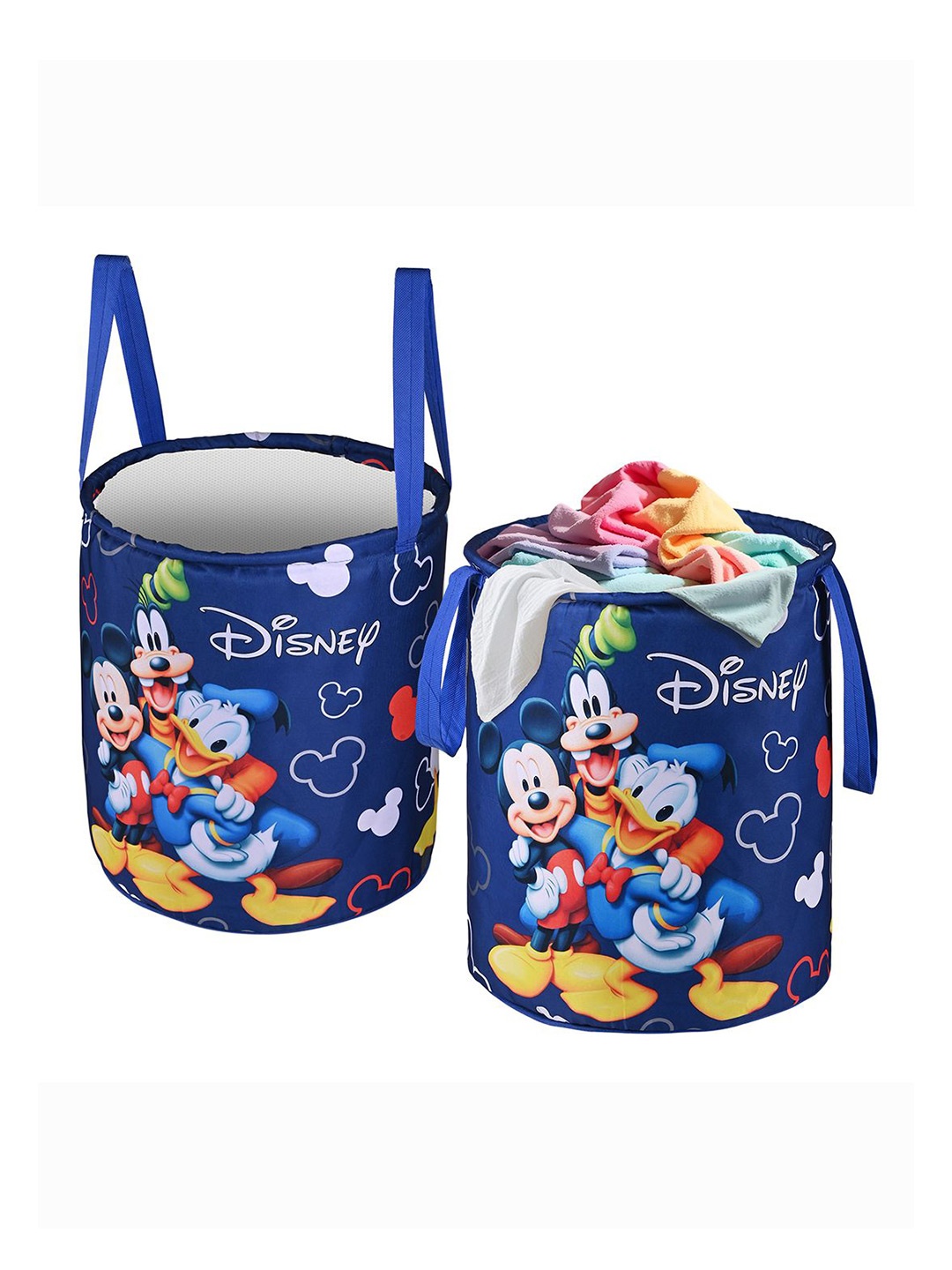 

Kuber Industries Blue & White 2 Pieces Disney Printed Foldable Laundry Bags