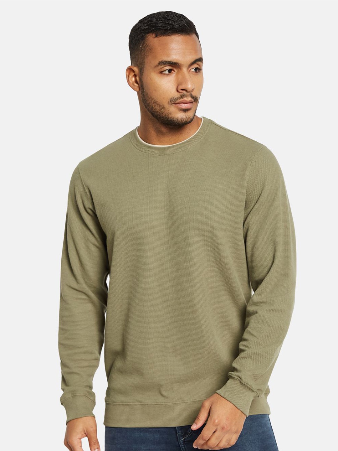 

Octave Men Solid Round Neck Sweatshirt, Olive