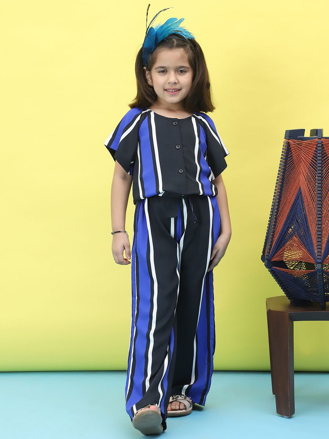 

Baawri Girls Striped Top with Trousers, Blue