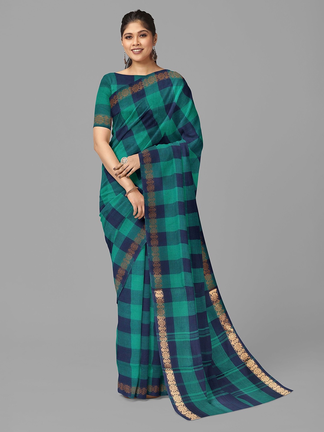

The Chennai Silks Checked Pure Cotton Chettinad Saree, Green