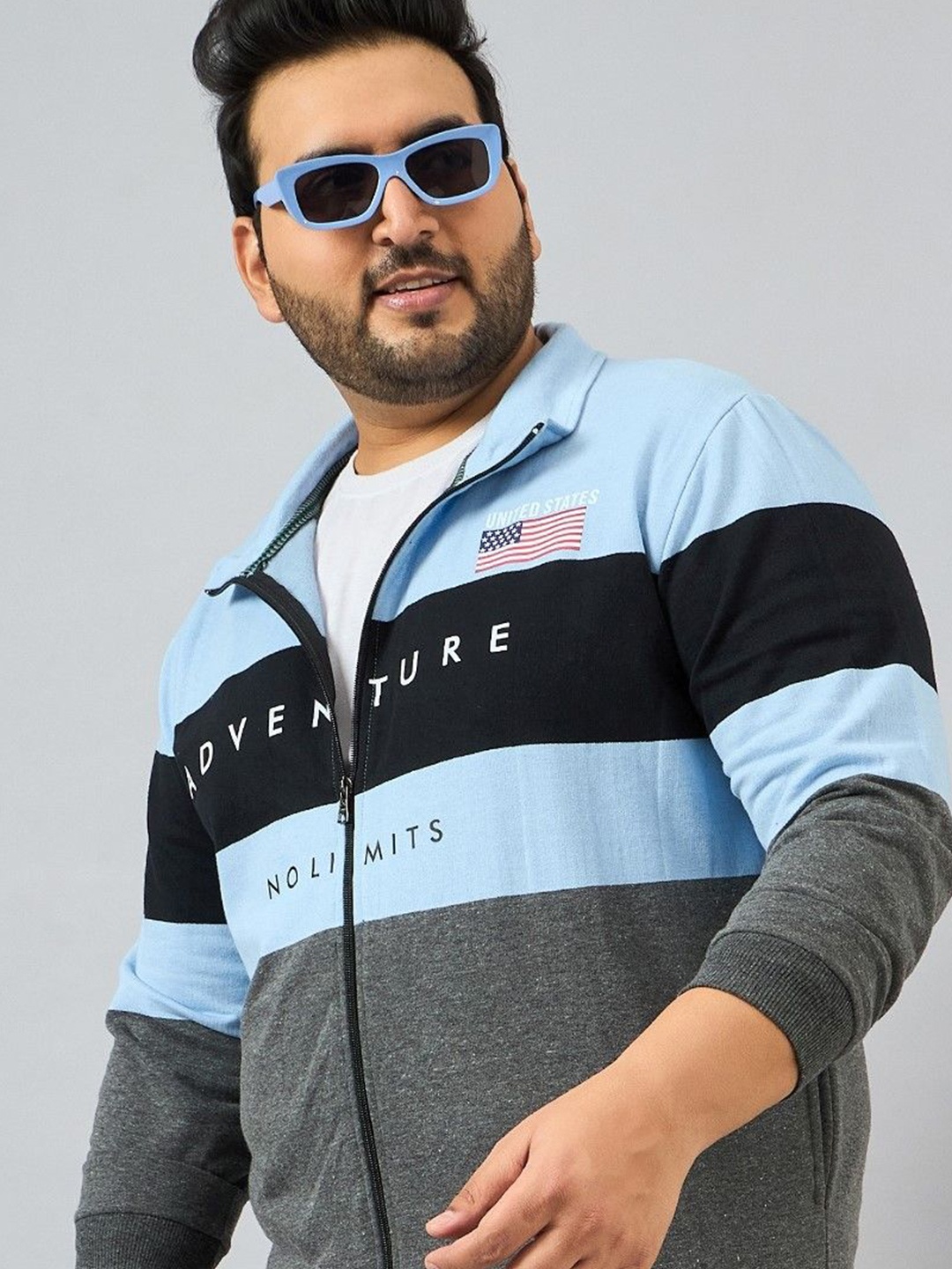 

AUSTIVO Men Striped Plus Size Sweatshirt, Blue