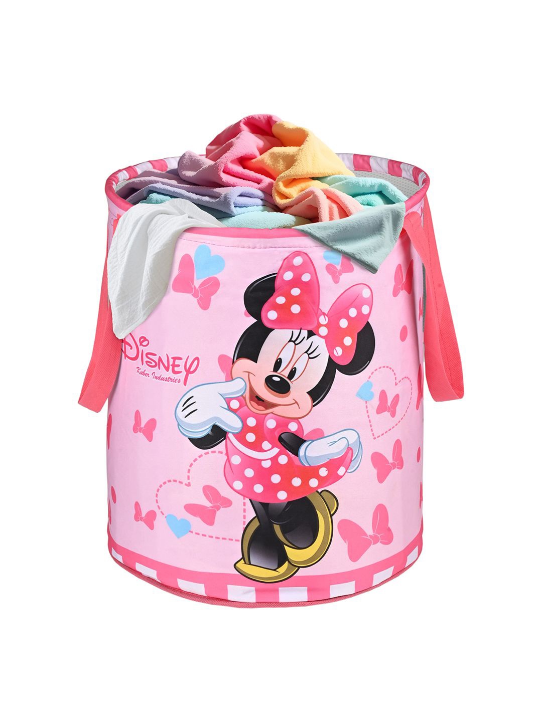 

Kuber Industries Pink & White Disney Minnie Printed Foldable Laundry Bag 45L