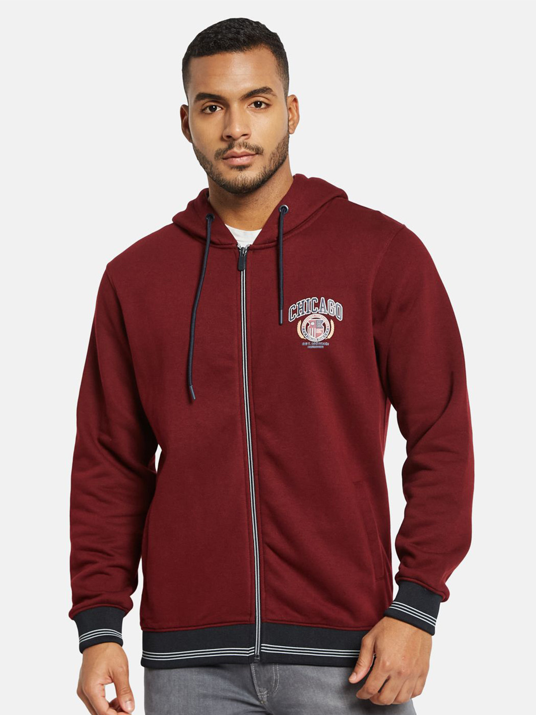 

Octave Men Hooded Front-Open Sweatshirt, Maroon