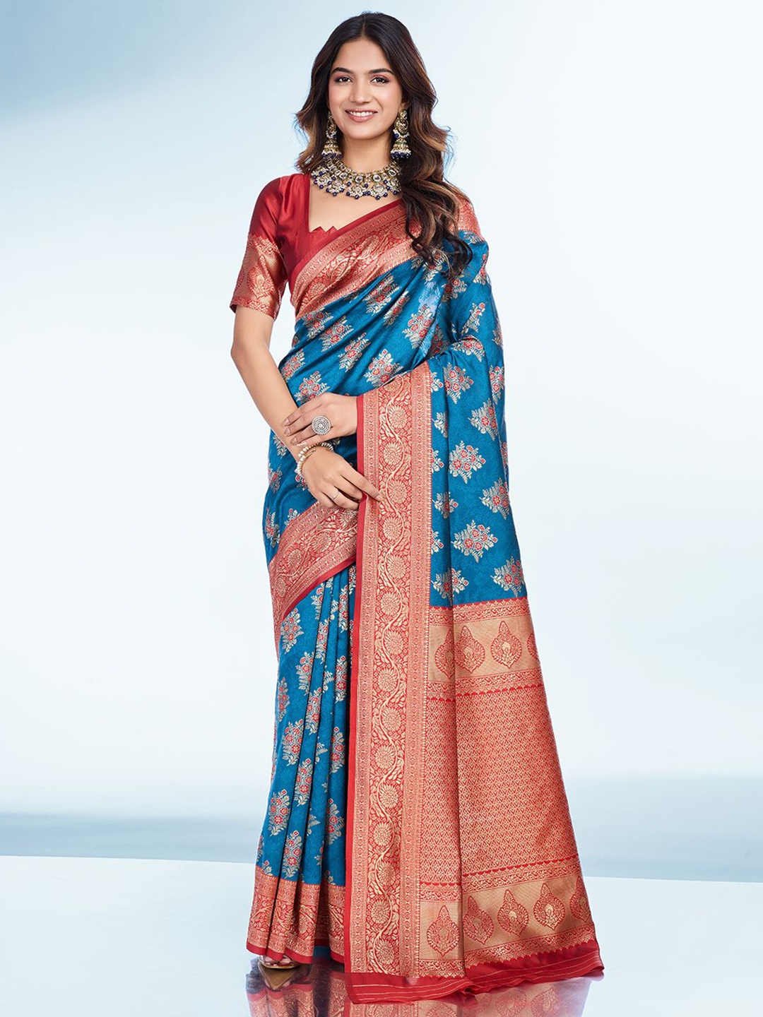 

RICH & ROMAN Woven Design Zari Pure Silk Banarasi Saree, Blue