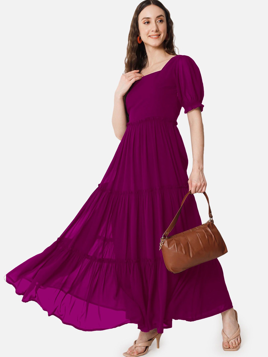 

Krunal Raiyani Square Neck Georgette Fit & Flare Maxi Dress, Magenta