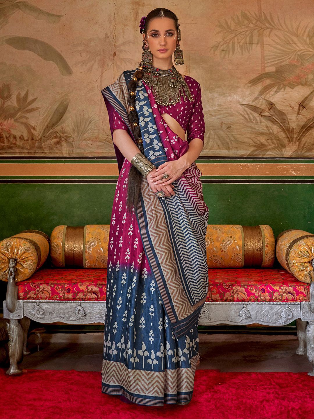 

Anouk Women Pochampally Saree With Blouse Piece, Magenta