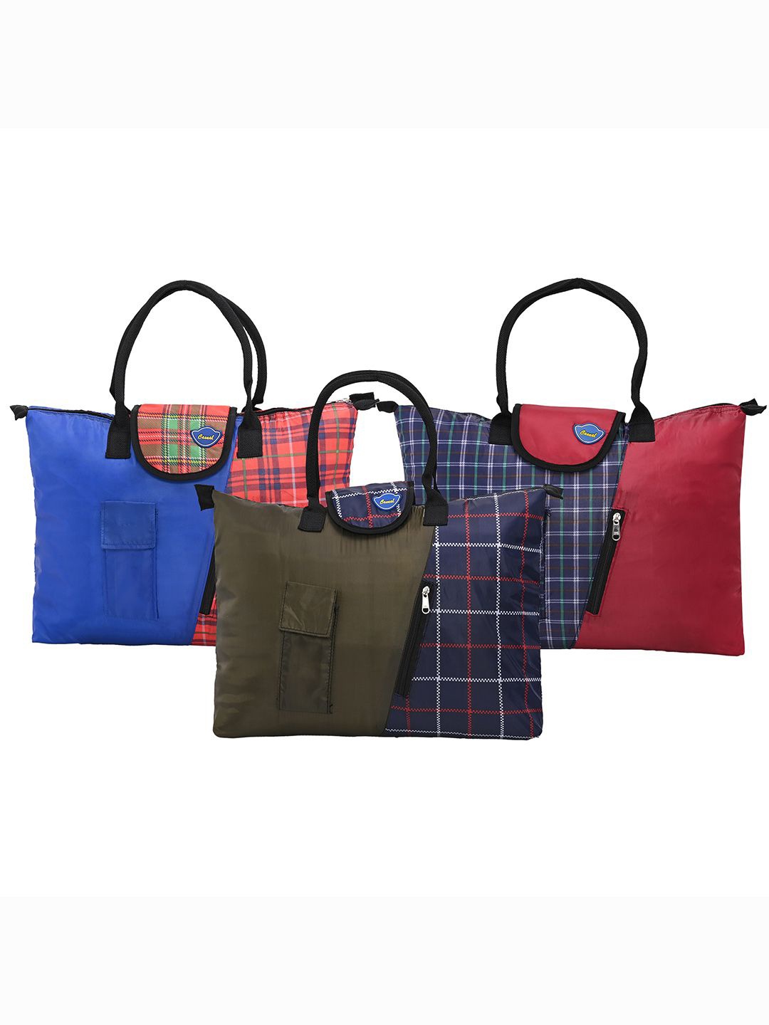 

Kuber Industries Women Pack Of 3 Checked Shopper Handheld Bags, Blue