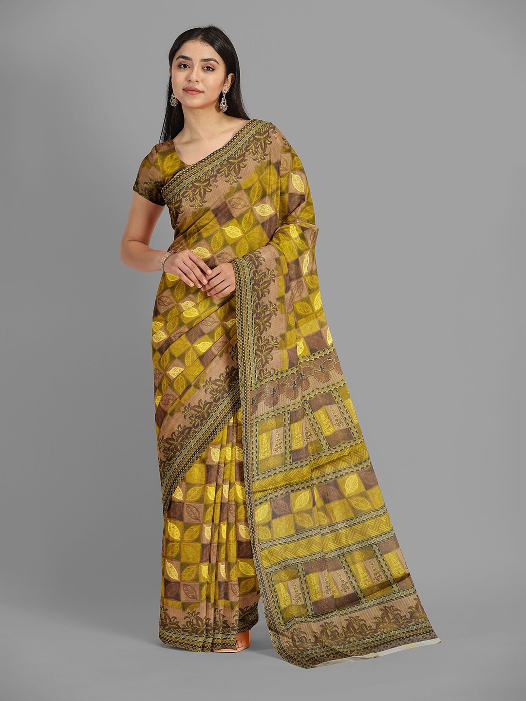 

The Chennai Silks Floral Pure Cotton Muga Saree, Green