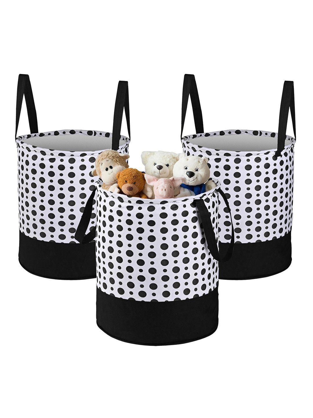 

Kuber Industries Black & White 3 Pieces Printed Foldable Laundry Bags 45 L Each