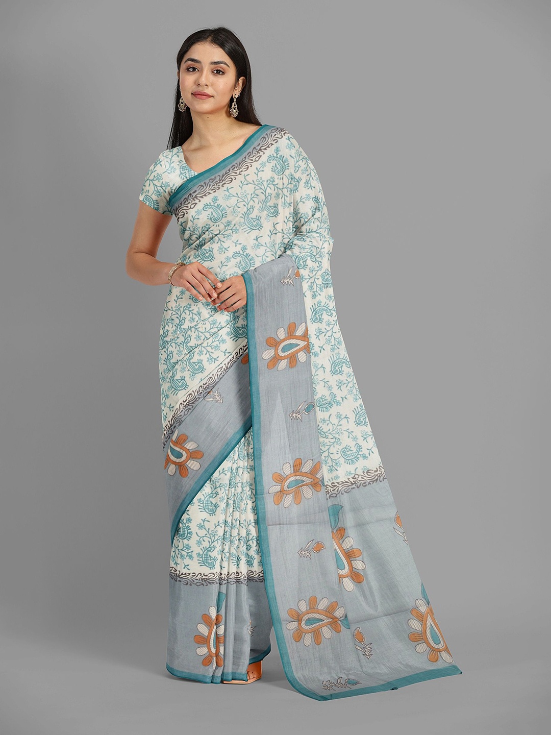 

The Chennai Silks Womens Cotton Fusion Muga Saree, White