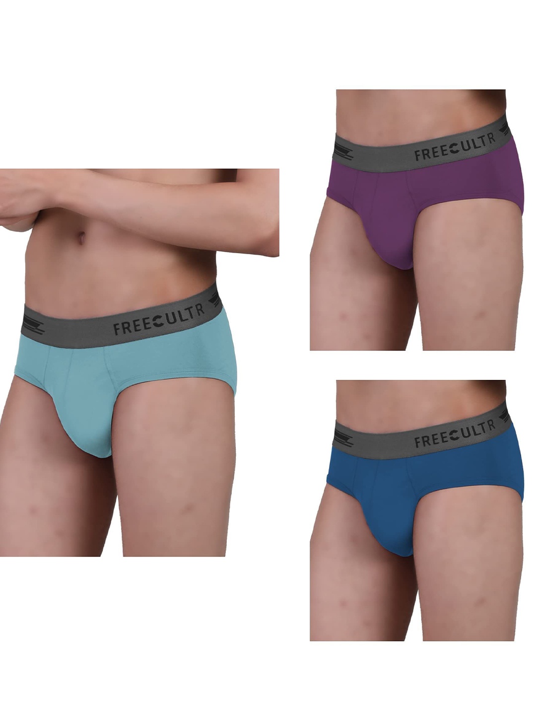 

FREECULTR Men Pack Of 3 Mid-Rise Anti Bacterial Basic Briefs FC-B-MRB-TV-MB-03_S, Blue