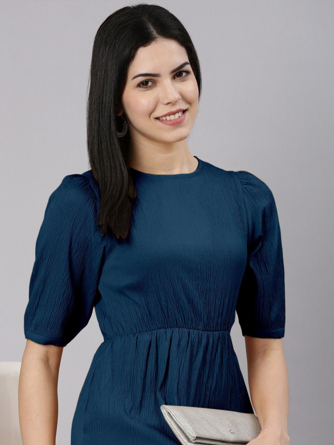 

Raiyani Enterprise Women Solid Fit & Flare Midi Dress, Blue