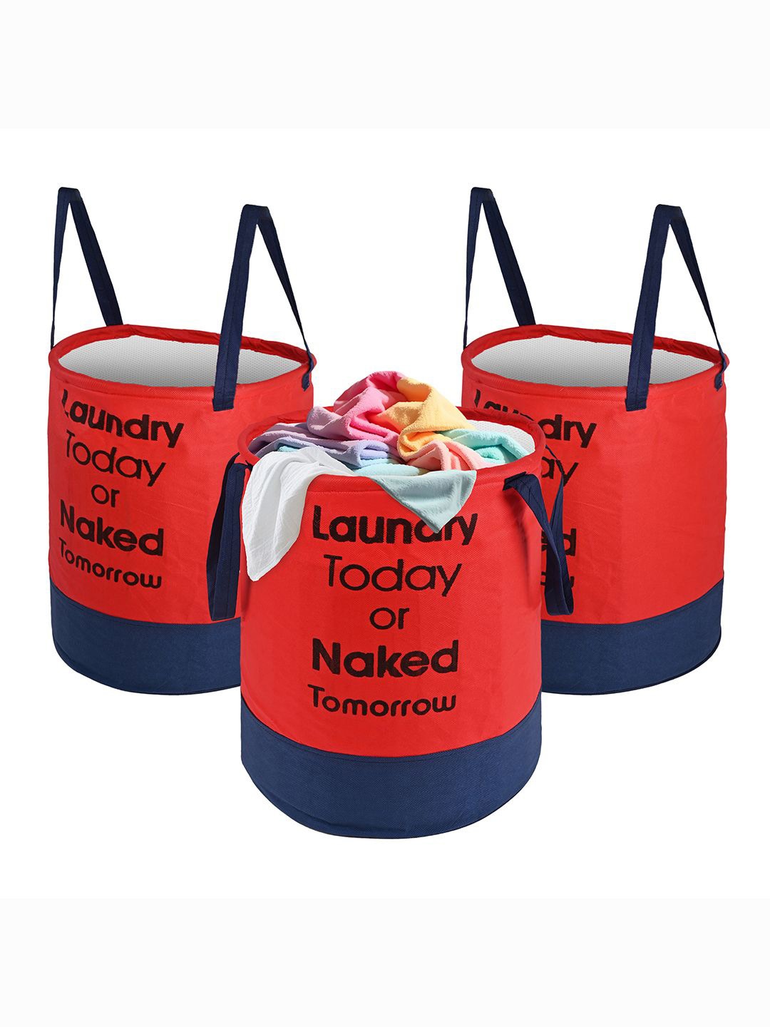 

Kuber Industries Red & Blue 3 Pieces Printed Foldable Laundry Bags 45l