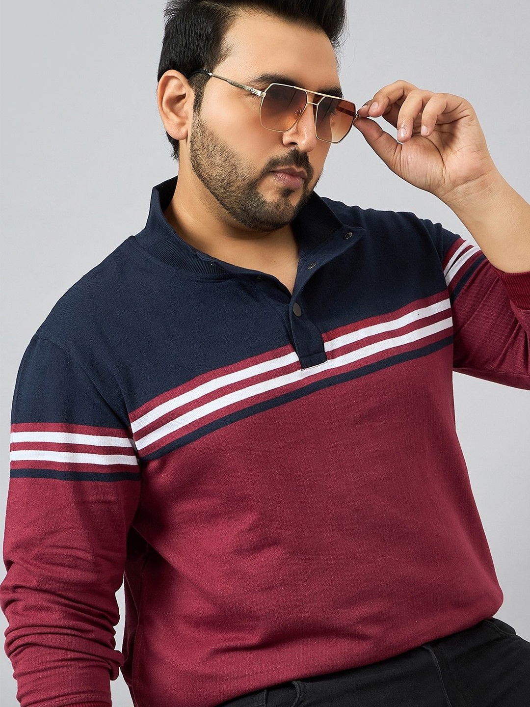 

AUSTIVO Men Shirt Collar Sweatshirt, Maroon