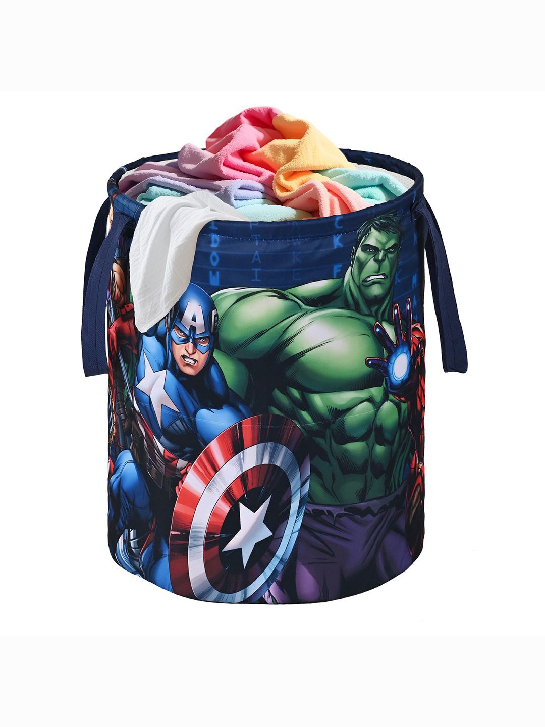 

Kuber Industries Blue & Green Marvel Avengers Printed Foldable Laundry Bag 45L