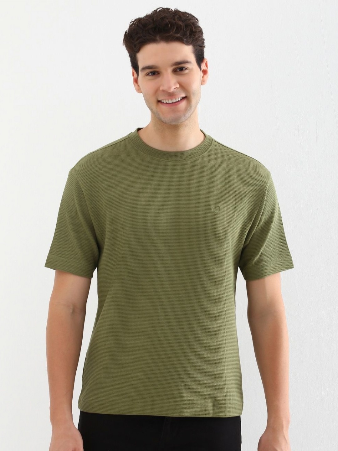 

Allen Solly Men Self Design Round Neck Cotton T-shirt, Olive