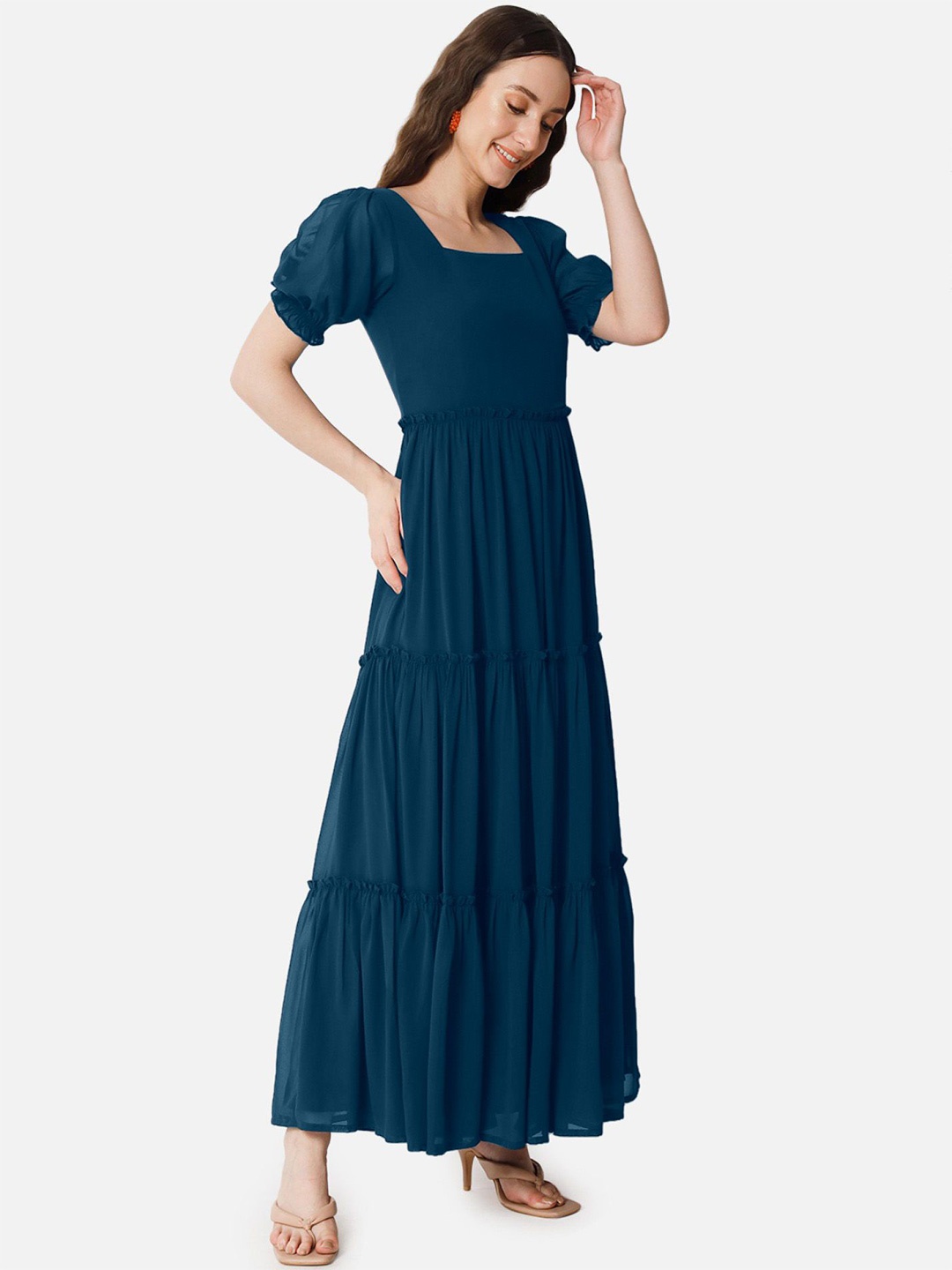 

Krunal Raiyani Women Applique Georgette Fit & Flare Maxi Dress, Blue