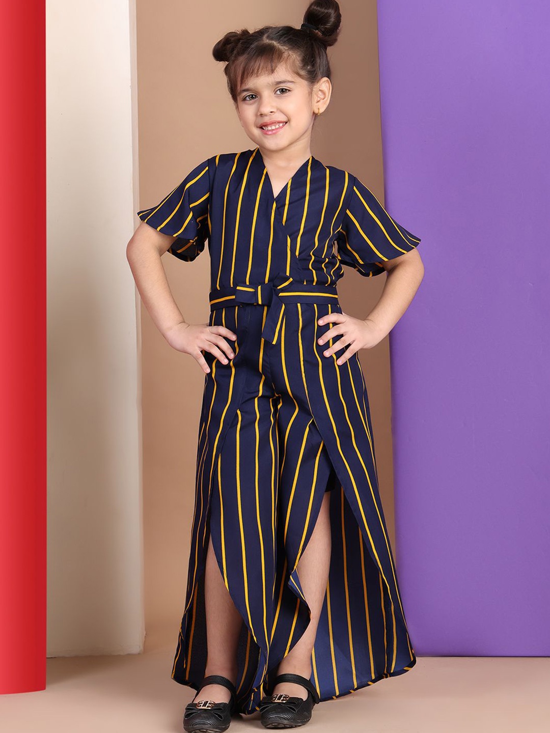 

Baawri Girls Striped V-Neck Top With Trouser, Navy blue