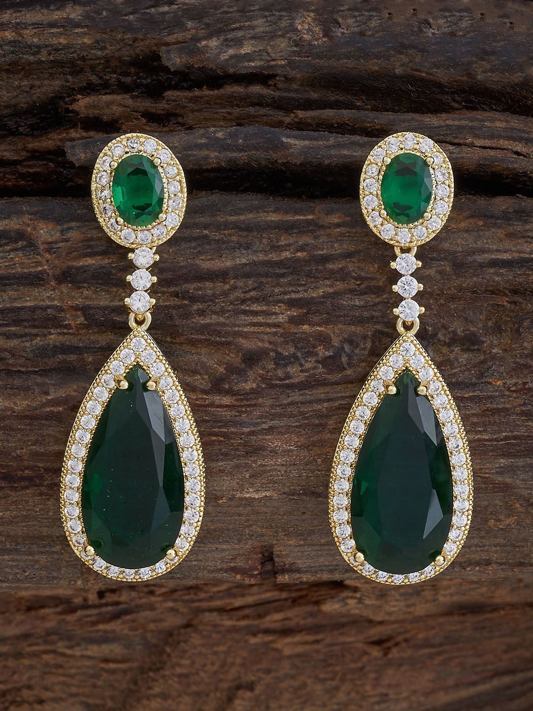 

Kushal's Fashion Jewellery Gold-Plated Teardrop Shaped Cubic Zirconia Drop Earrings