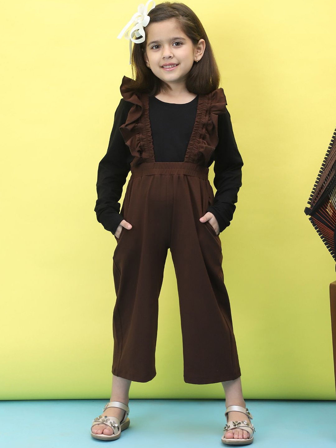 

Baawri Girls Straight Leg Dungaree With Top, Brown