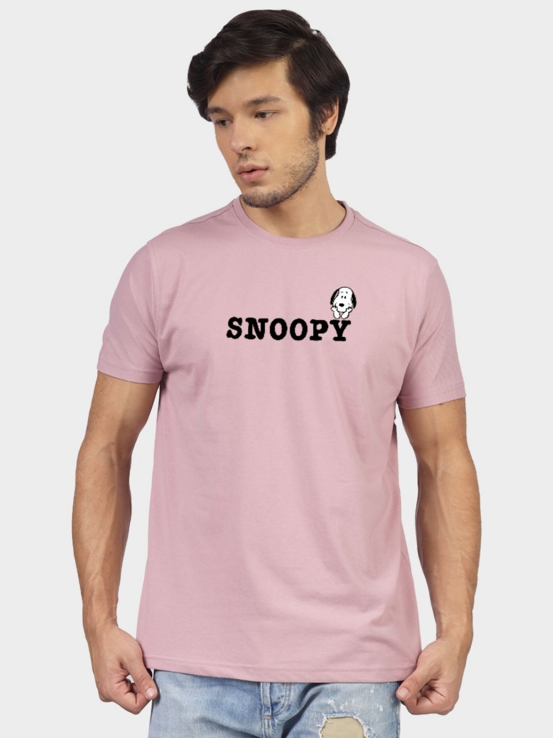 

Greylongg Men Snoopy Graphic Printed Round Neck Cotton T-shirt, Pink