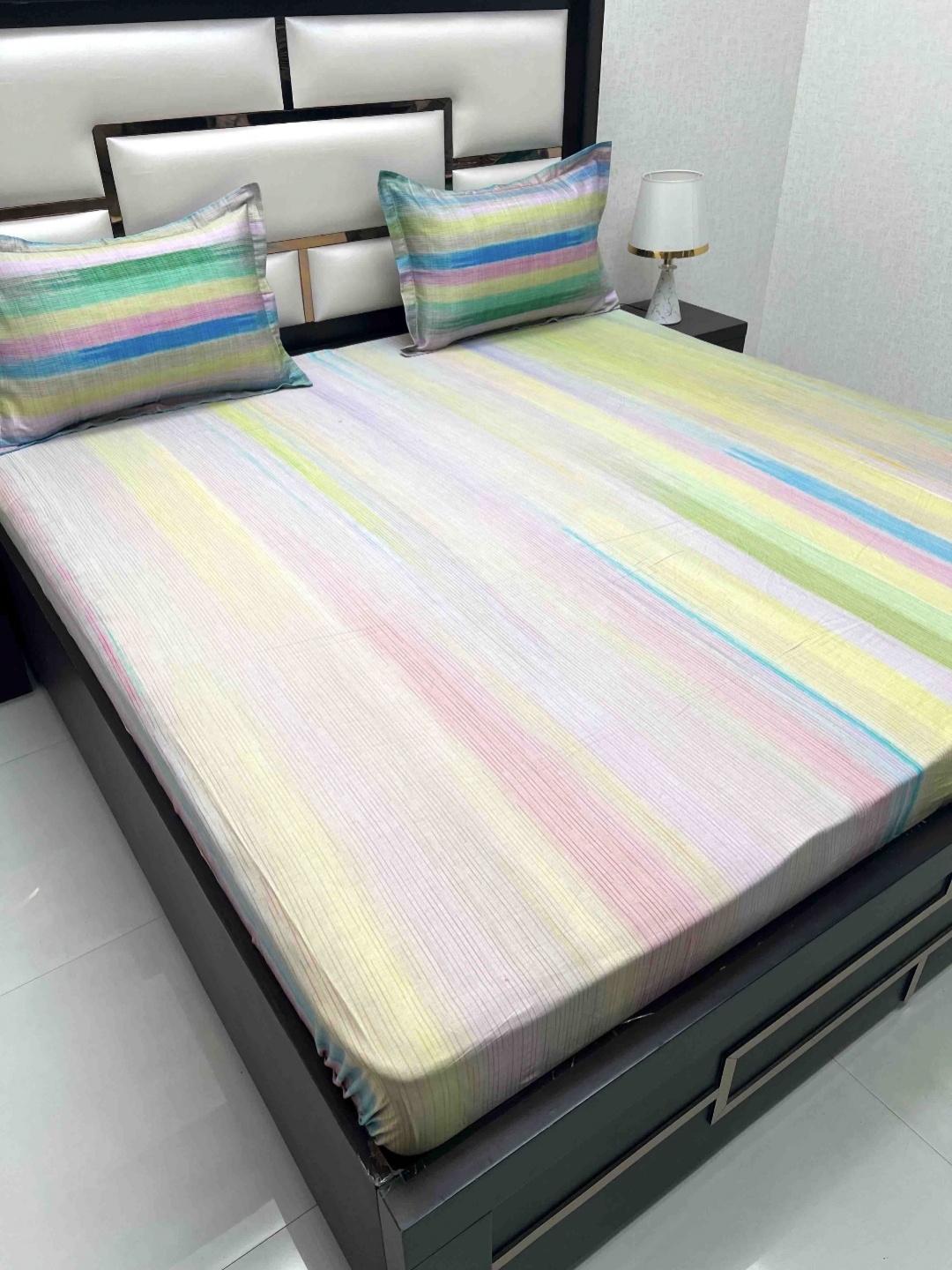 

Pure Decor Cotton King Size Double Bed Bedsheet With 2 Pillow Covers 2.74m X 2.74m, Blue