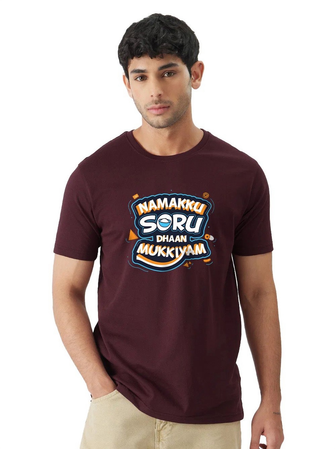 

fanideaz Men Typography Printed Round Neck Cotton T-shirt, Maroon