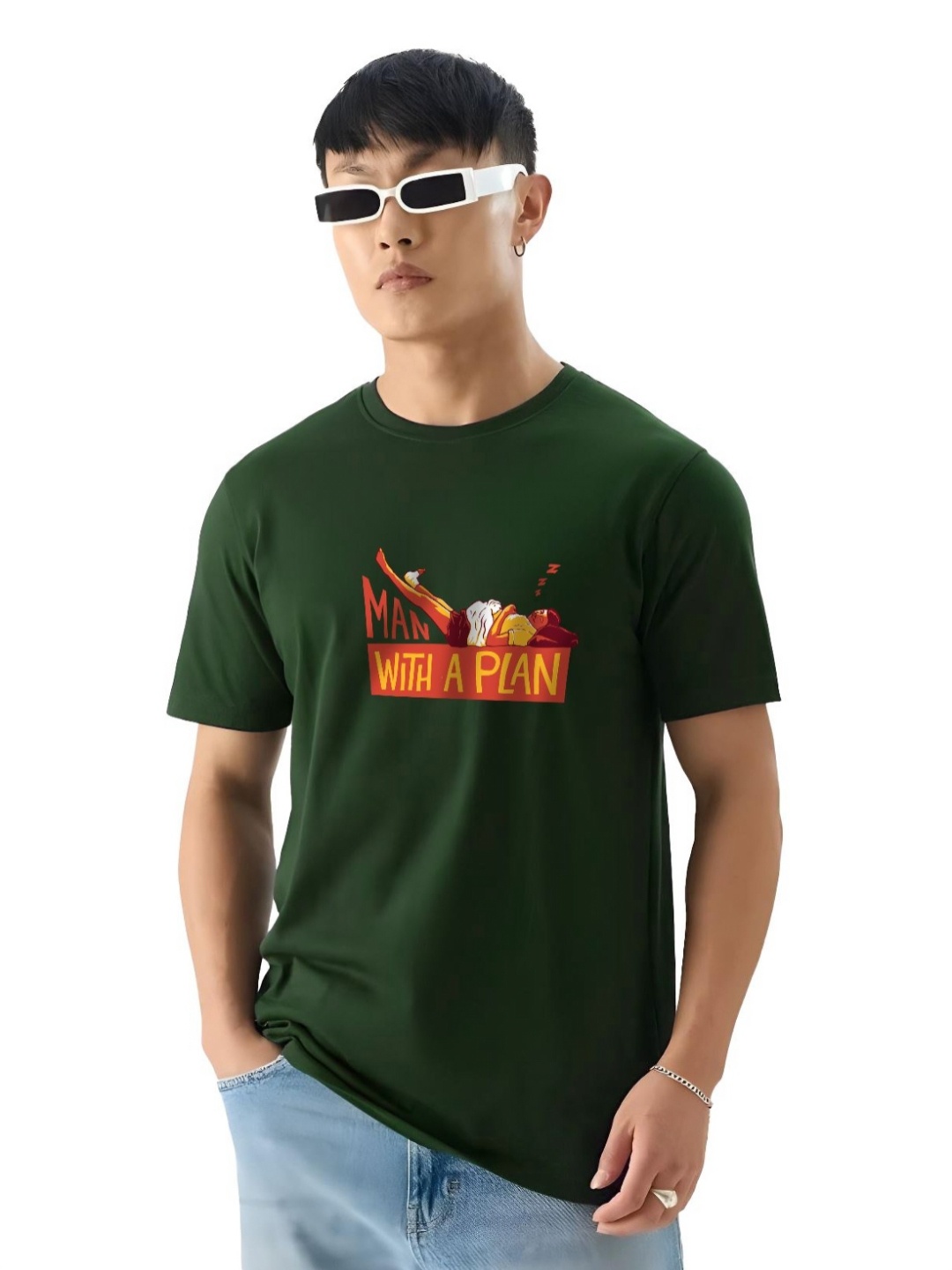 

fanideaz Men Graphic Printed Round Neck Cotton T-shirt, Green