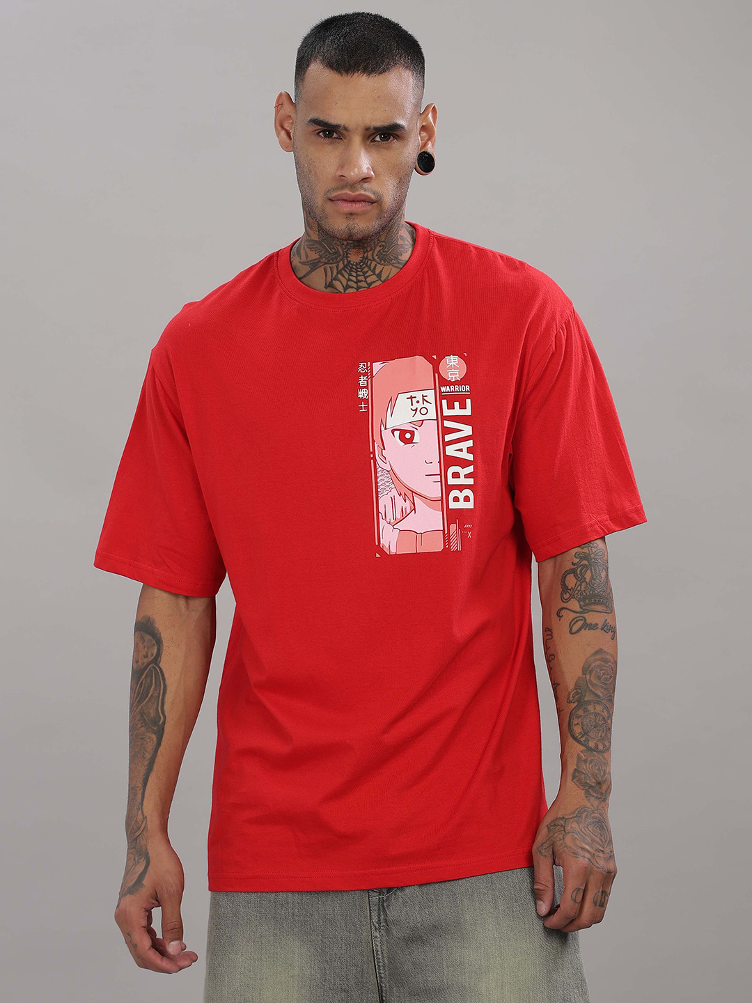 

TOMHIDDLE Men Graphic Printed Round Neck Cotton Oversized T-shirt, Red