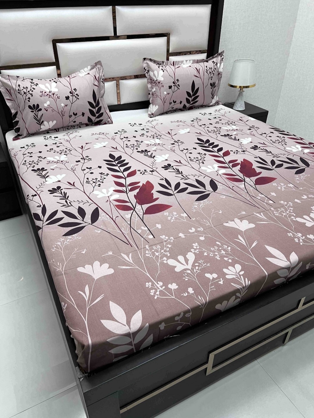 

Pure Decor Purple & Black Floral Pure Cotton 210 TC Queen Bedsheet Set 2.29 m x 2.55 m