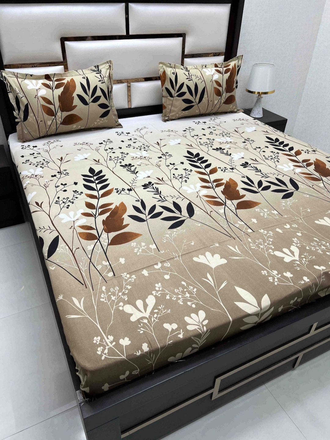 

Pure Decor Cotton Queen Size Double Bed Bedsheet With 2 Pillow Covers 2.28m X 2.54m, Brown