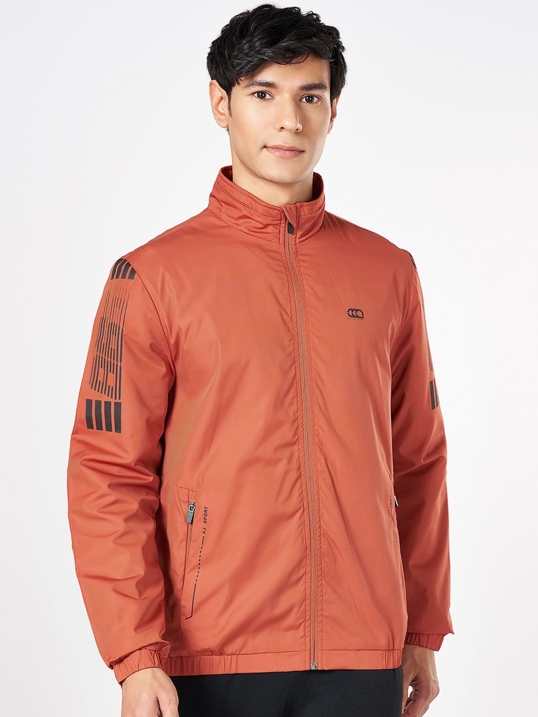 

Ajile by Pantaloons Men Mock Collar Typography Printed Casual Sporty Jacket, Orange