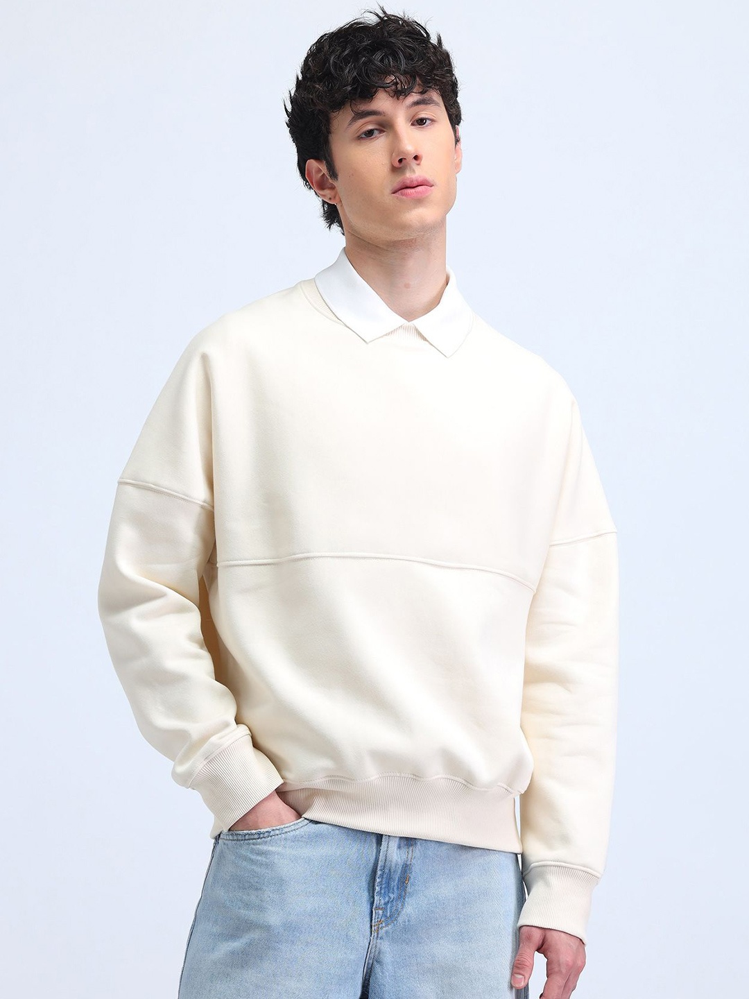 

Flying Machine Men Round Neck Cotton Sweatshirt, Beige