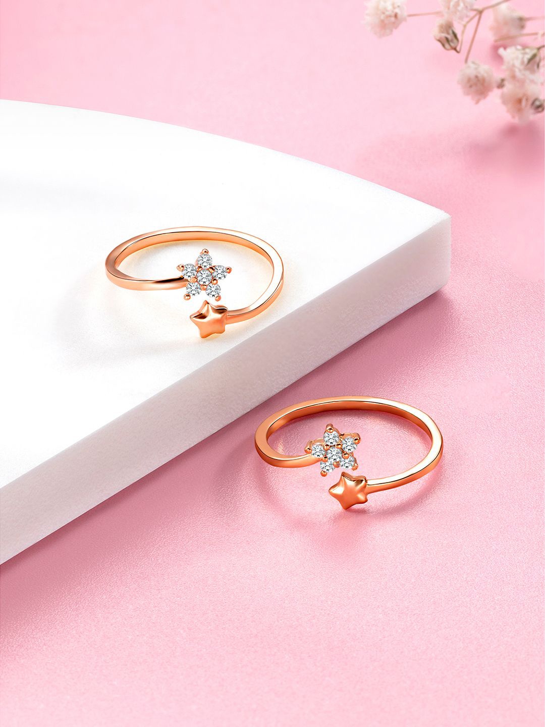 

Peora Rose Gold-Plated Cubic Zirconia Studded Adjustable Toe Rings