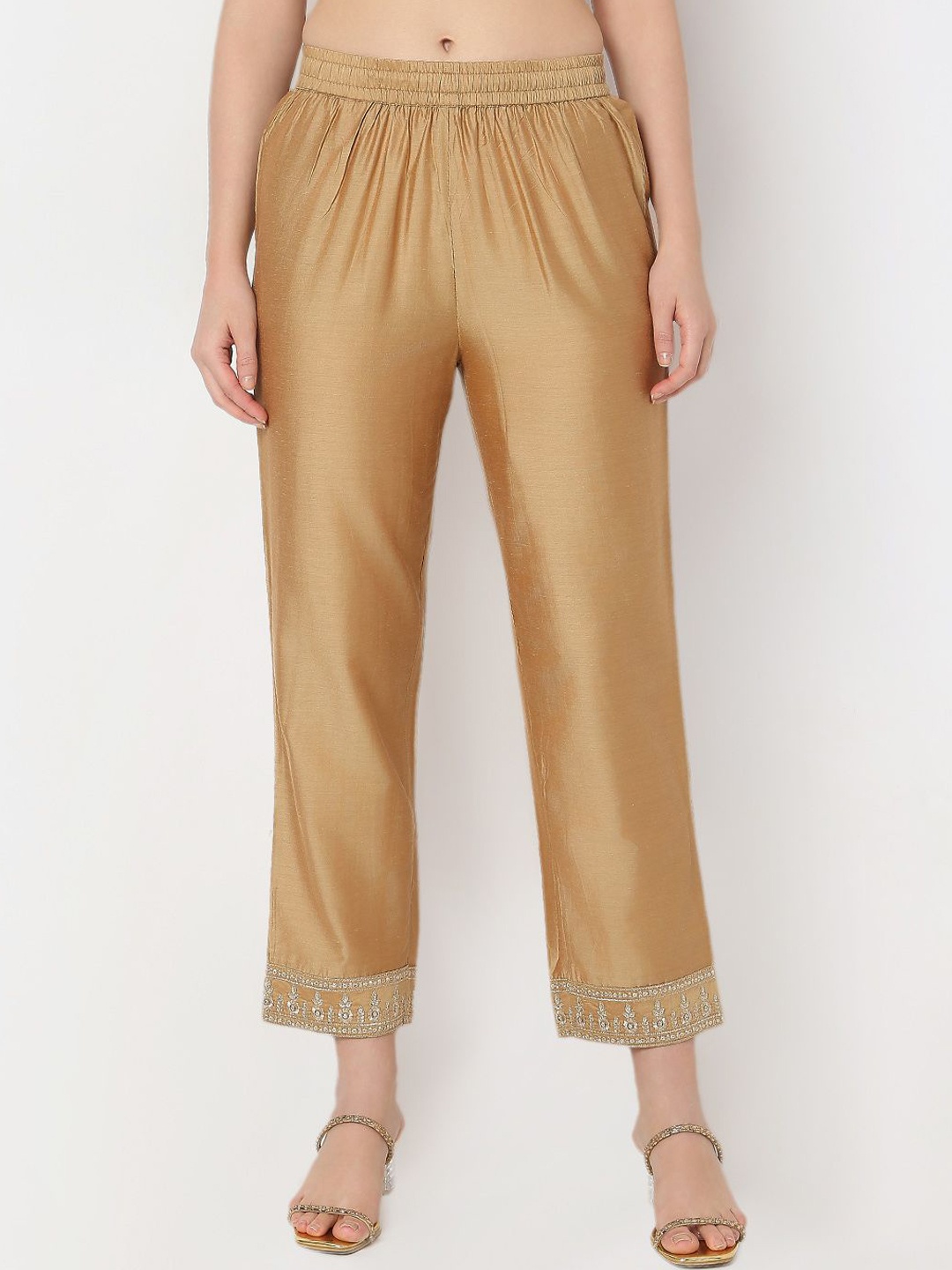 

Ethnicity Women Mid-Rise Cropped Straight Fit Culottes Trousers, Yellow