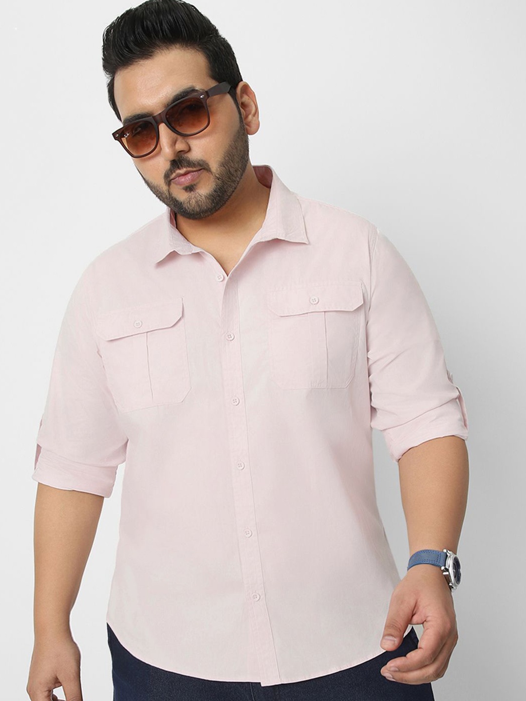 

Urbano Plus Men Spread Collar Solid Cotton Casual Shirt, Pink