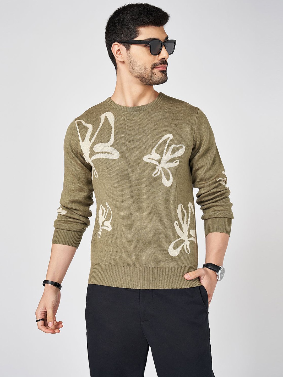 

BYFORD by Pantaloons Men Floral Woven Design Pullover, Olive